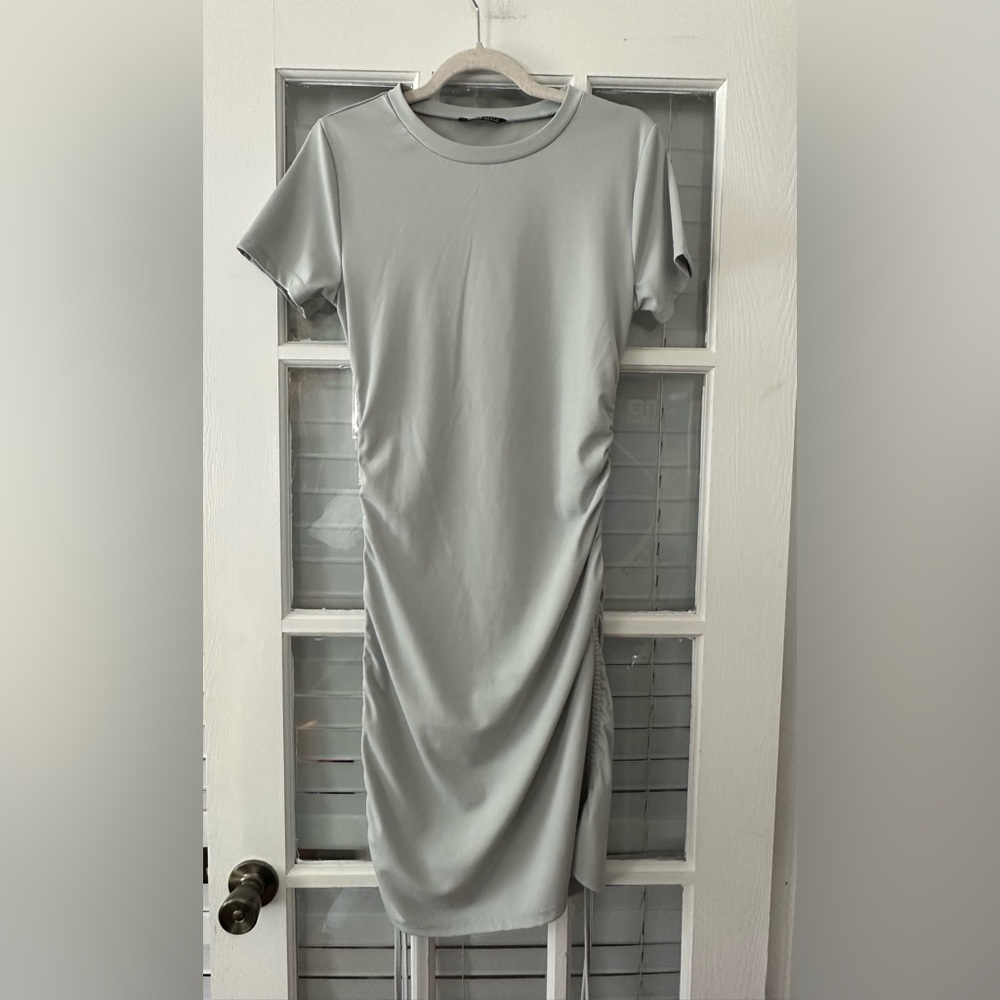 Shein Women’s M Light Gray Short Sleeve Ruched Bodycon Dress | SKU 0549